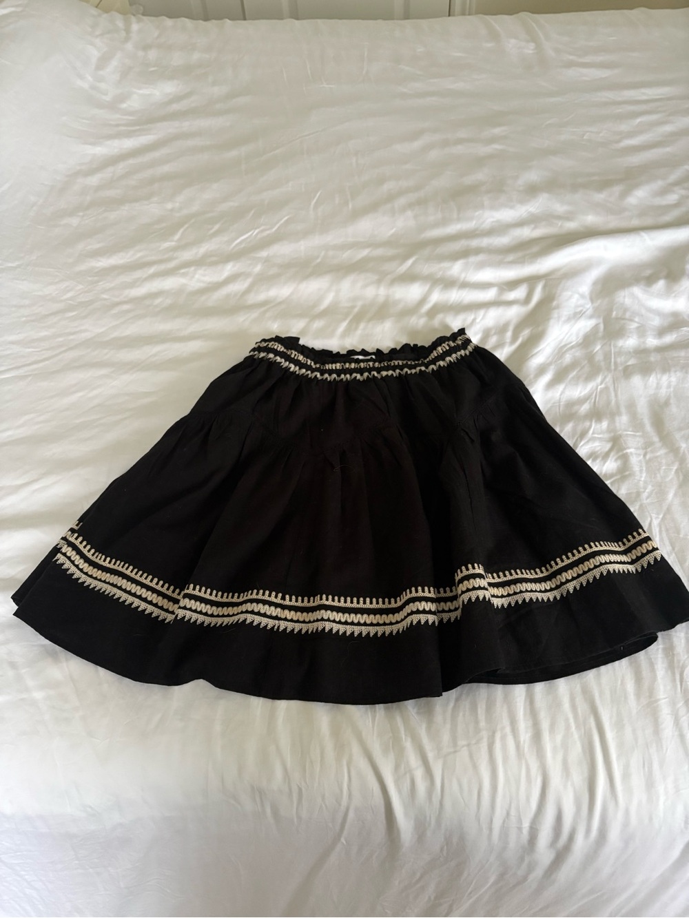 Aritzia Little Moon Black Skirt with Cream Trim - Circle Skater